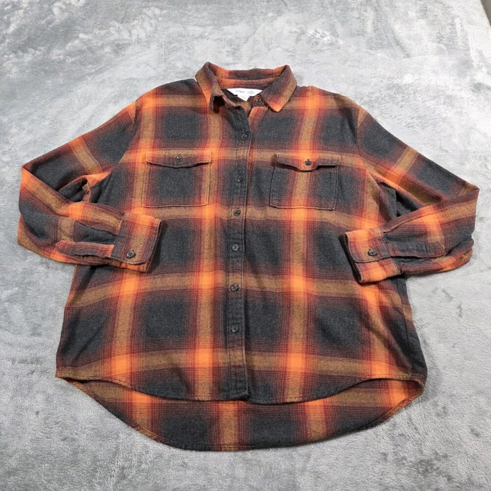Old Navy Shirt Womens S Orange Boyfriend Plaid Flannel Evermore Inspired Swiftie